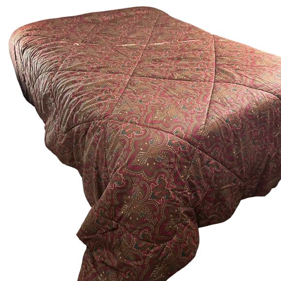 Vintage Ralph Lauren Abenhall King Comforter Reversible Red Gold Paisley - Picture 2 of 8